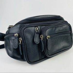 Polare Cowhide Leather Fanny Pack Pouch Waist Bag Black Large Adjustable Unisex